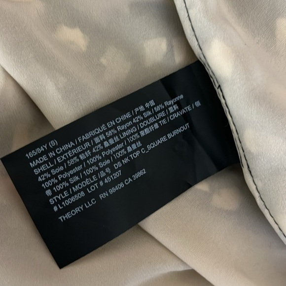 THEORY Size Small Silk Blend Black Cream Burnout Print Long Sleeve Boho Top - Picture 14 of 15